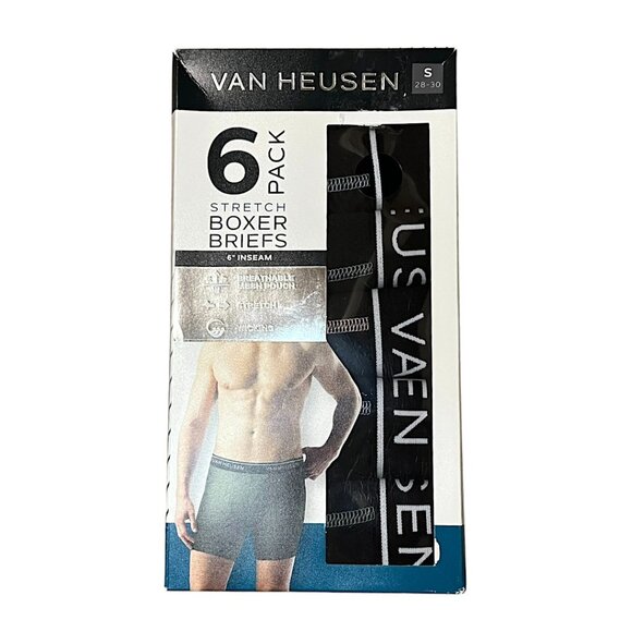 Van Heusen Stretch Boxerbriefs 6-Pack Black Size Small (28-30) NWT - Picture 1 of 10